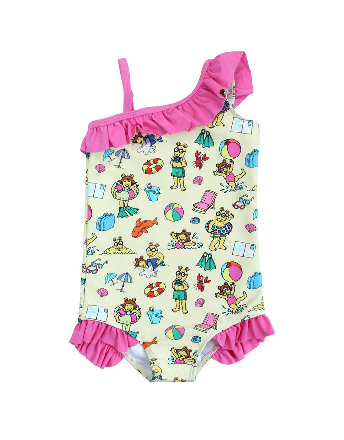 Arthur's Family Vacation Ruffle Leg One Piece Girls Swimsuit