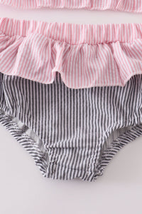 Pink and Gray Seersucker 2pc swimsuit