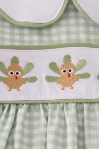 Sage turkey embroidery gingham pants set