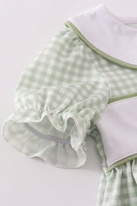 Sage turkey embroidery gingham pants set