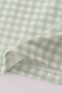 Sage turkey embroidery gingham dress