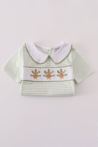Sage turkey embroidery gingham pants set