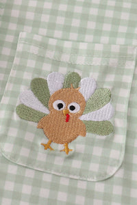 Sage turkey embroidery gingham button down shirt