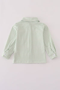 Sage turkey embroidery gingham button down shirt