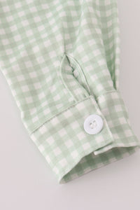 Sage turkey embroidery gingham button down shirt