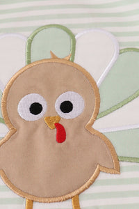 Sage turkey applique stripe pants set