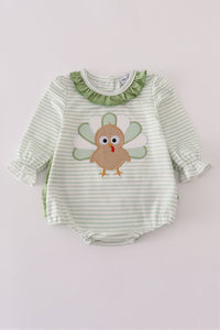 Sage turkey applique stripe ruffle bubble