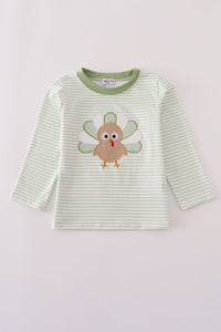 Sage turkey applique stripe top