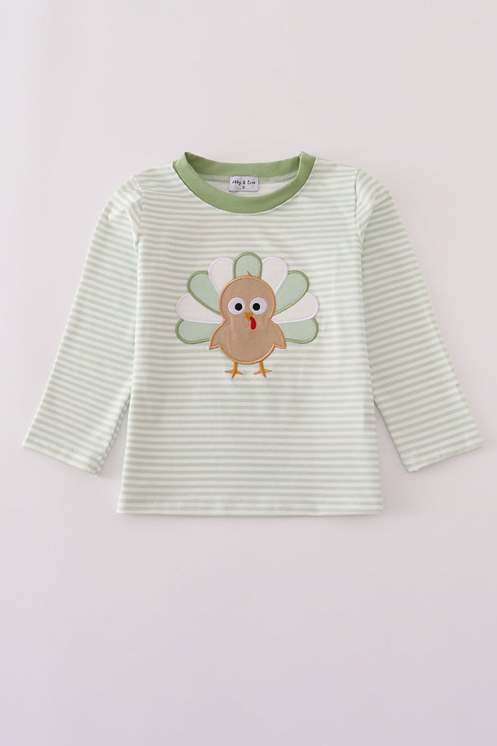 Sage turkey applique stripe top