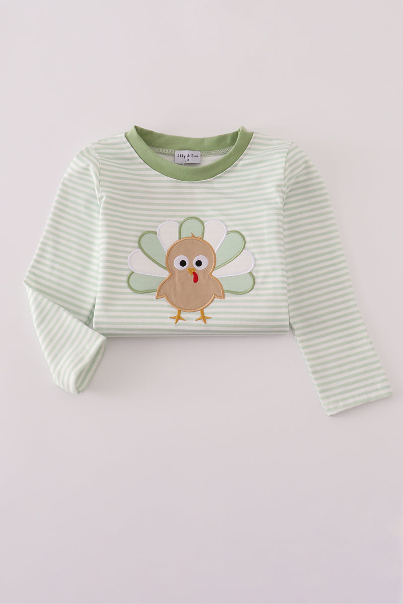Sage turkey applique stripe top