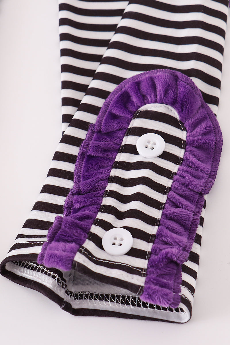 Purple Halloween witch applique velvet pants set