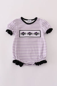 Purple Halloween spider embroidery stripe ruffle bubble