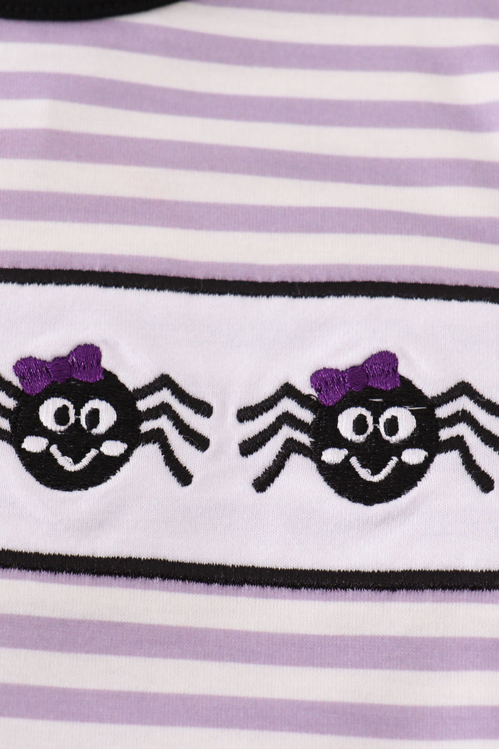 Purple Halloween spider embroidery stripe ruffle bubble