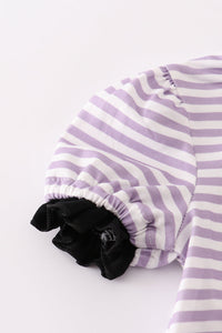 Purple Halloween spider embroidery stripe ruffle bubble