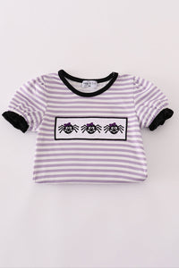 Purple Halloween spider embroidery stripe ruffle bubble