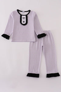Purple Halloween spider embroidery stripe pants set