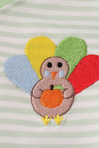 Green turkey embroidery stripe top