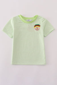 Green scarecrow embroidery stripe top