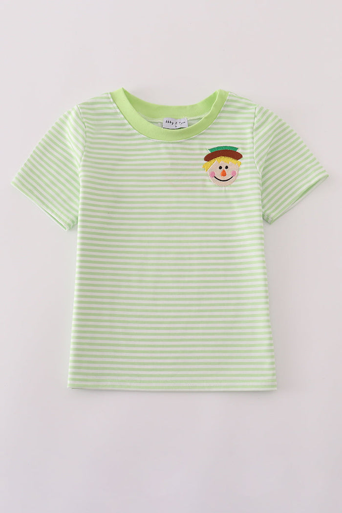 Green scarecrow embroidery stripe top