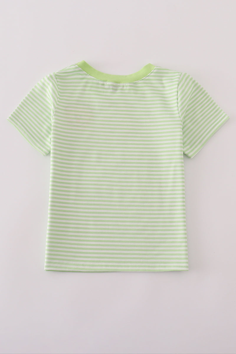 Green scarecrow embroidery stripe top