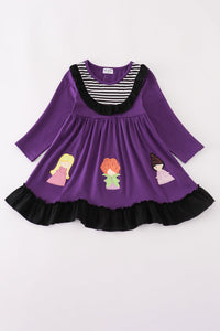 Purple halloween witch applique dress