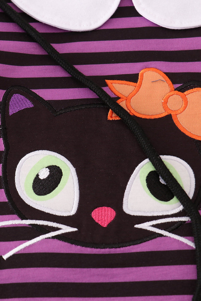 Purple halloween cat stripe dress 2pc set