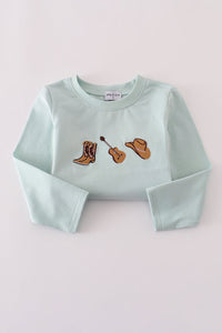 Blue boots embroidery pants set