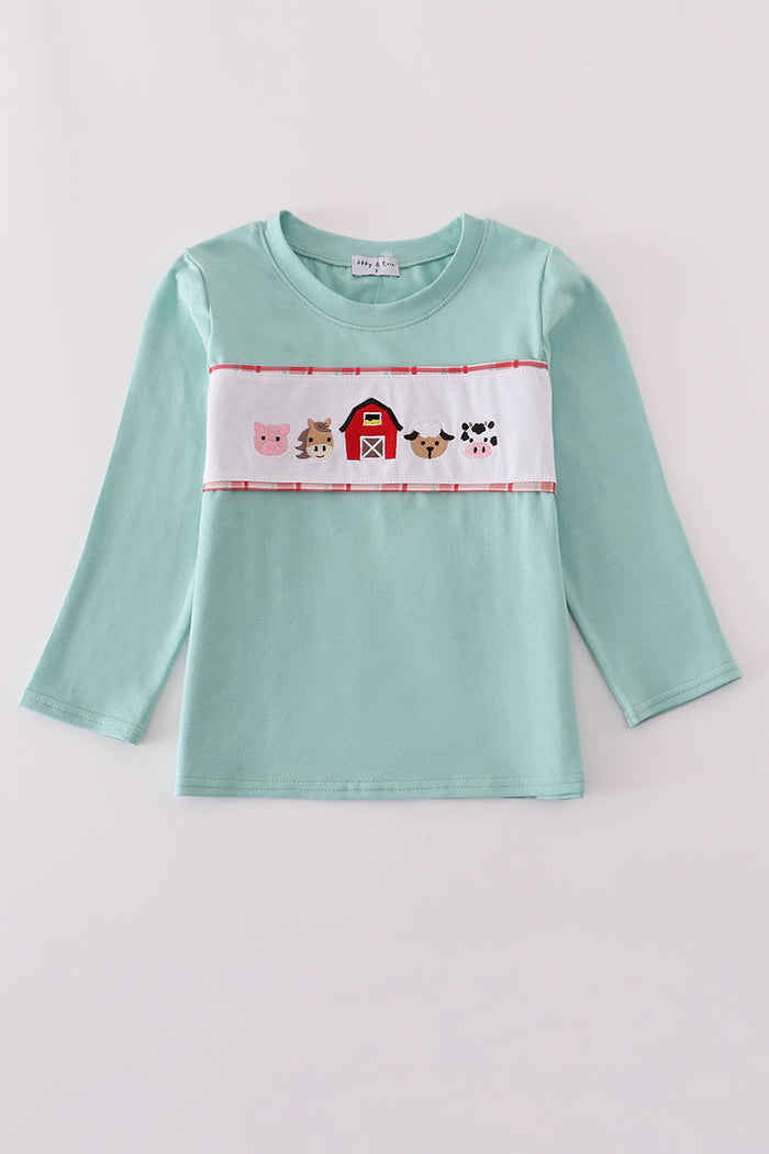 Green farm embroidery top