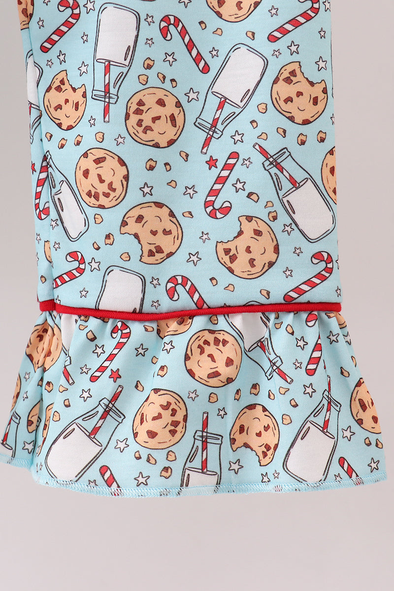 Santa claus cookie print ruffle pajams set