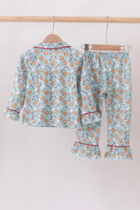 Santa claus cookie print ruffle pajams set