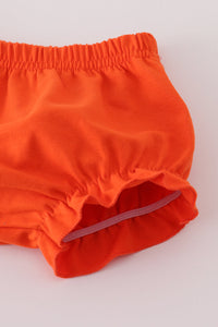 Orange turkey embroidery plaid bloomer set