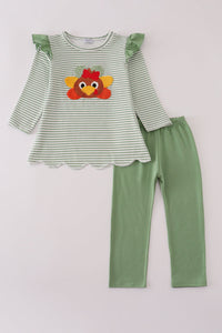 Green turkey french knot stripe pants set
