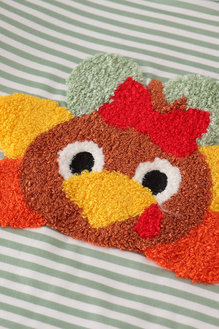 Green turkey french knot stripe pants set