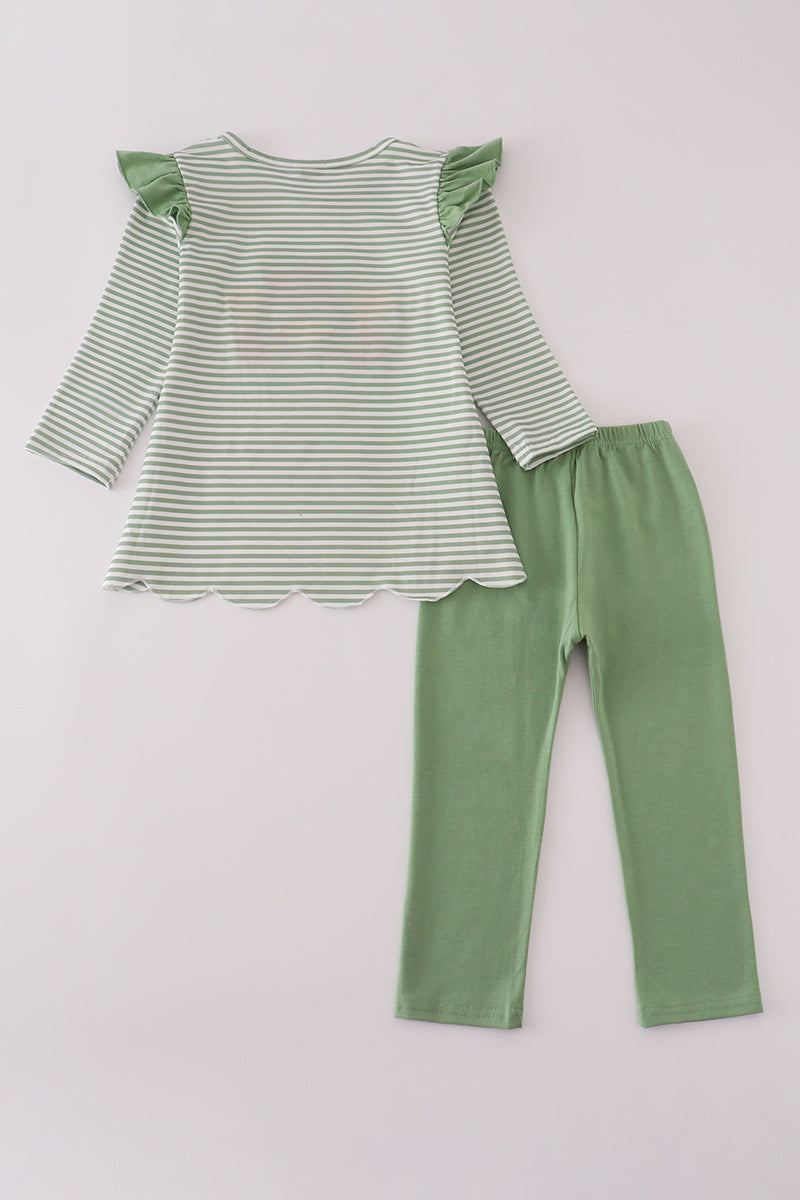 Green turkey french knot stripe pants set