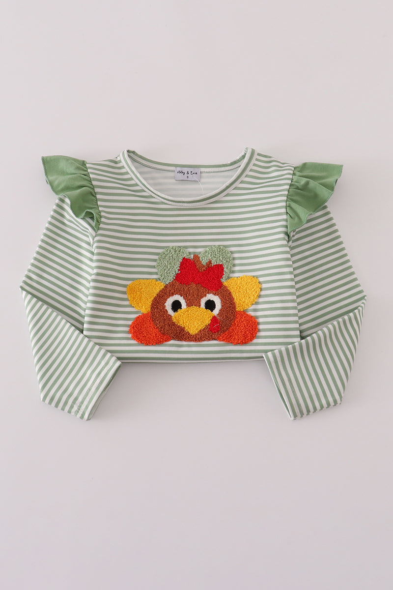 Green turkey french knot stripe pants set