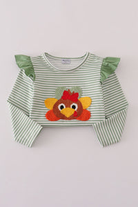 Green turkey french knot stripe pants set