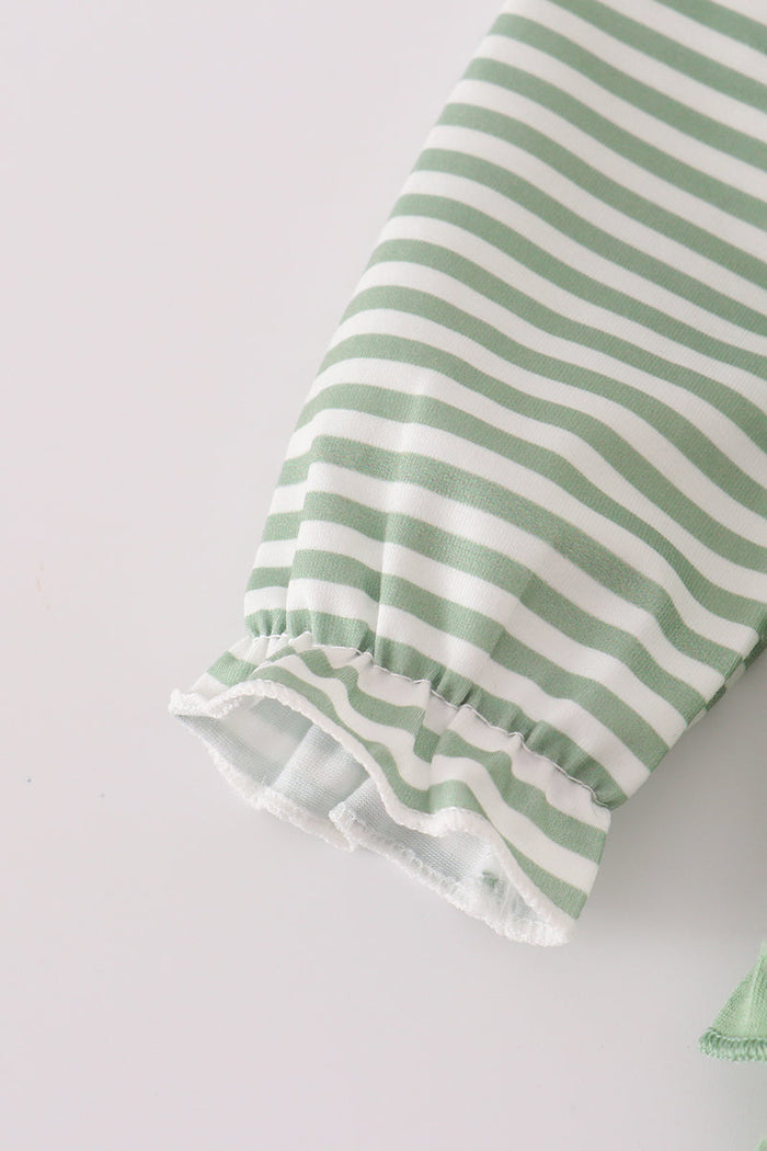 Green turkey french knot stripe ruffle bubble