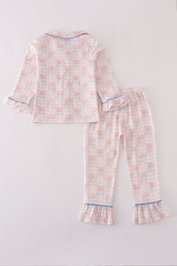 Pink floral print ruffle pajamas set