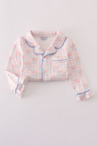 Pink floral print ruffle pajamas set