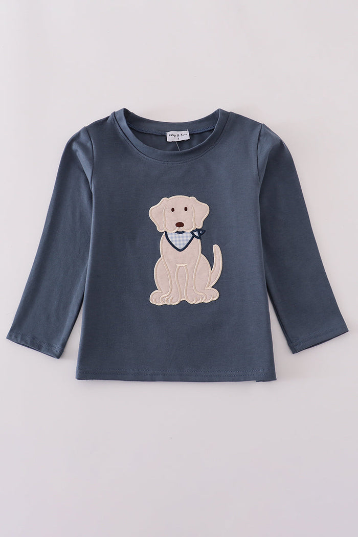 Navy puppy applique top