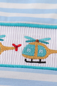 Blue stripe helicopter embroidery smocked boy jonjon