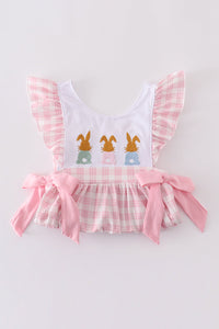 Pink bunny embroidery bow set