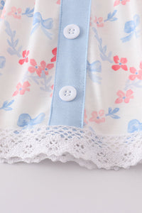 Blue bow lattice print  bloomer set