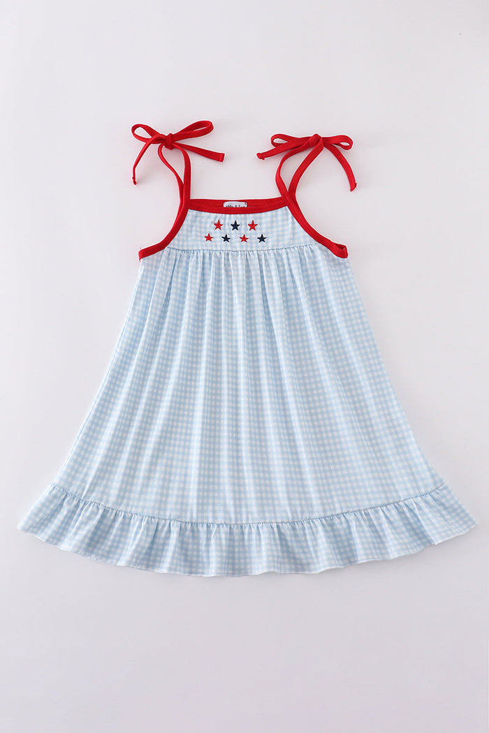 Gingham star embroidery dress