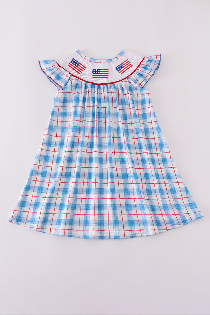 Flag embroidery smocked dress