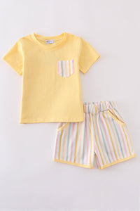 Rainbow stripe shorts set