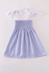 Blue stripe seersucker smocked mom&me dress