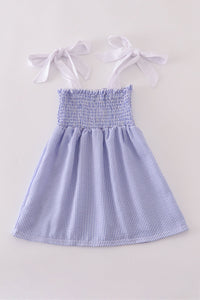 Blue stripe seersucker smocked mom&me dress