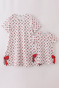 Character print bow applique mom&me dress