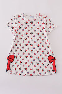 Character print bow applique mom&me dress
